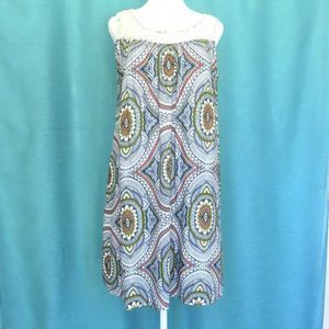 Blue Print Summer Dress with Lace Yoke Blue and Orange ....726